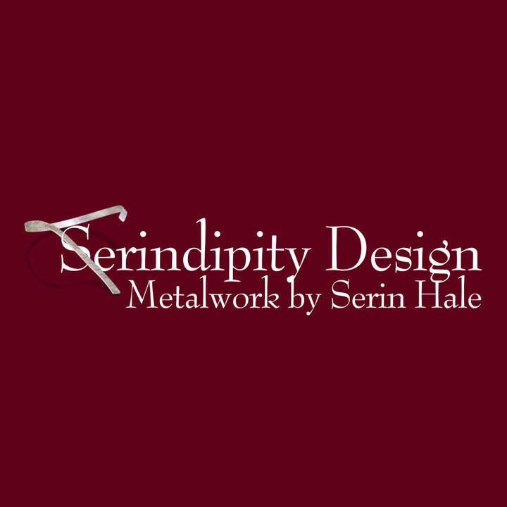 A text logo reading Serendipity Design, Metalworks by Serin Hale with a signature necklace interwoven with the S